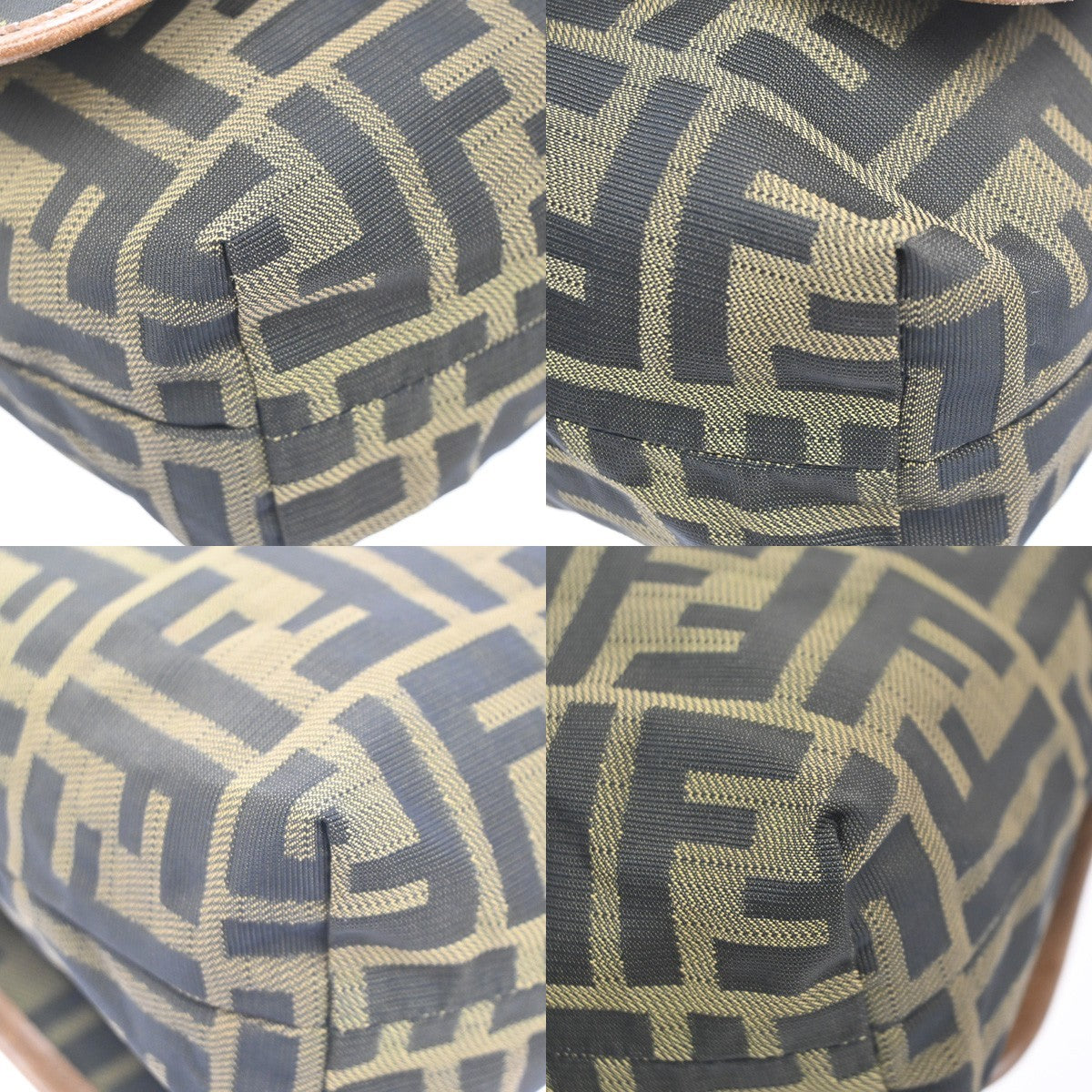 FENDI FF Logo Zucca Pattern Shoulder Bag Canvas Leather Khaki GHW Italy 71MA559