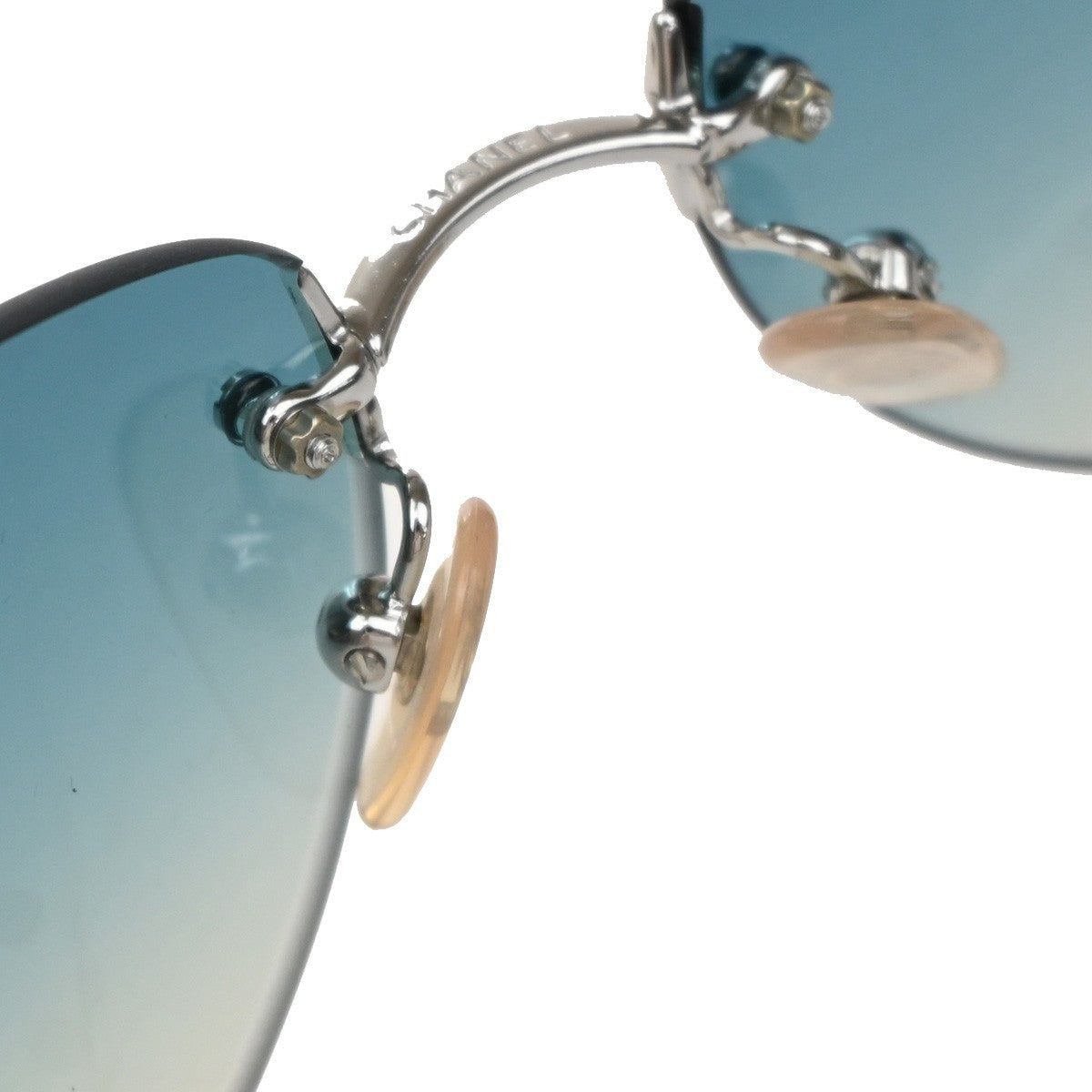 CHANEL Rimless Logo Sunglasses Eye Wear Plastic Metal Blue Silver 4013 60CA988