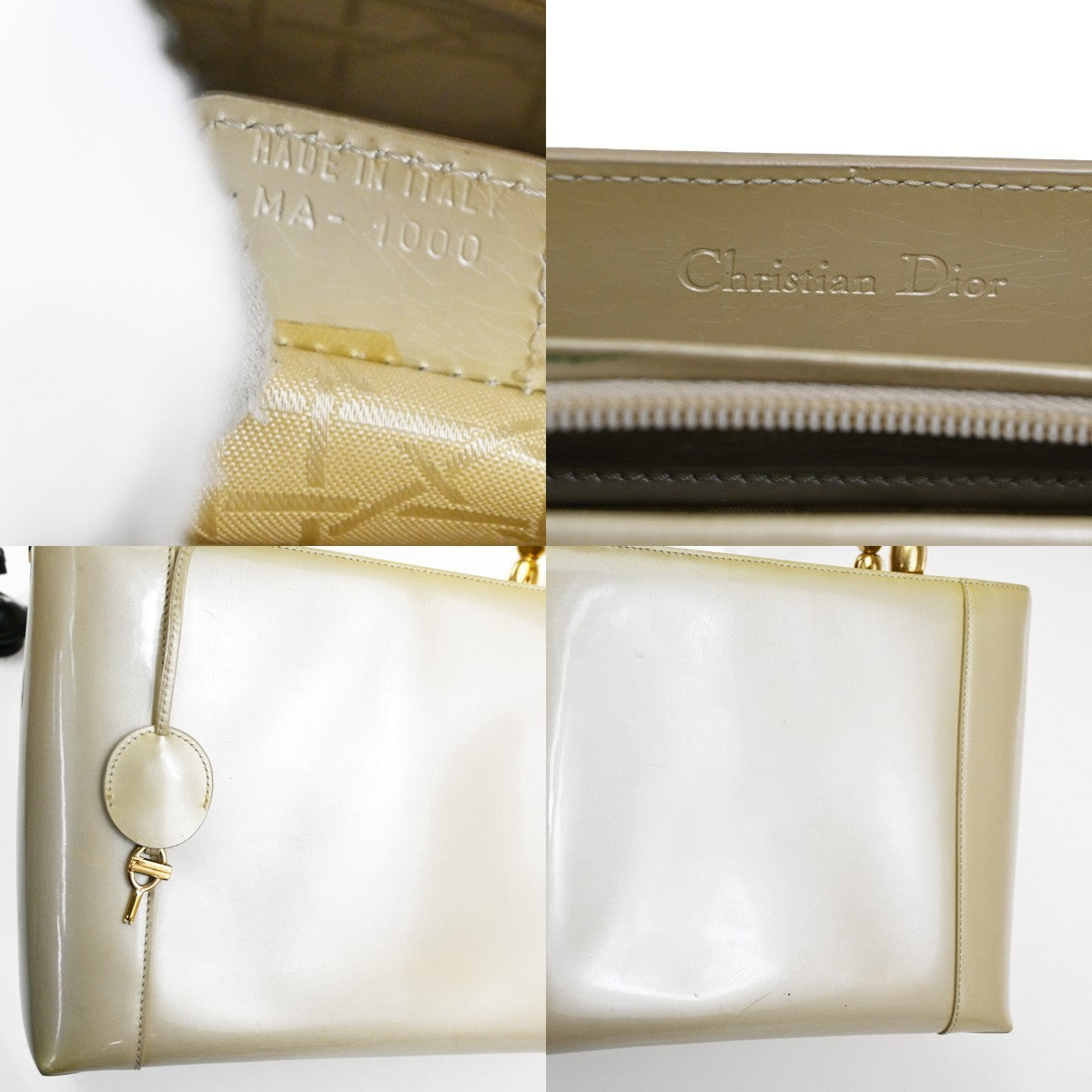 CHRISTIAN DIOR Malice Pearl 2Way Shoulder Bag Patent Leather Beige Italy 88KC463