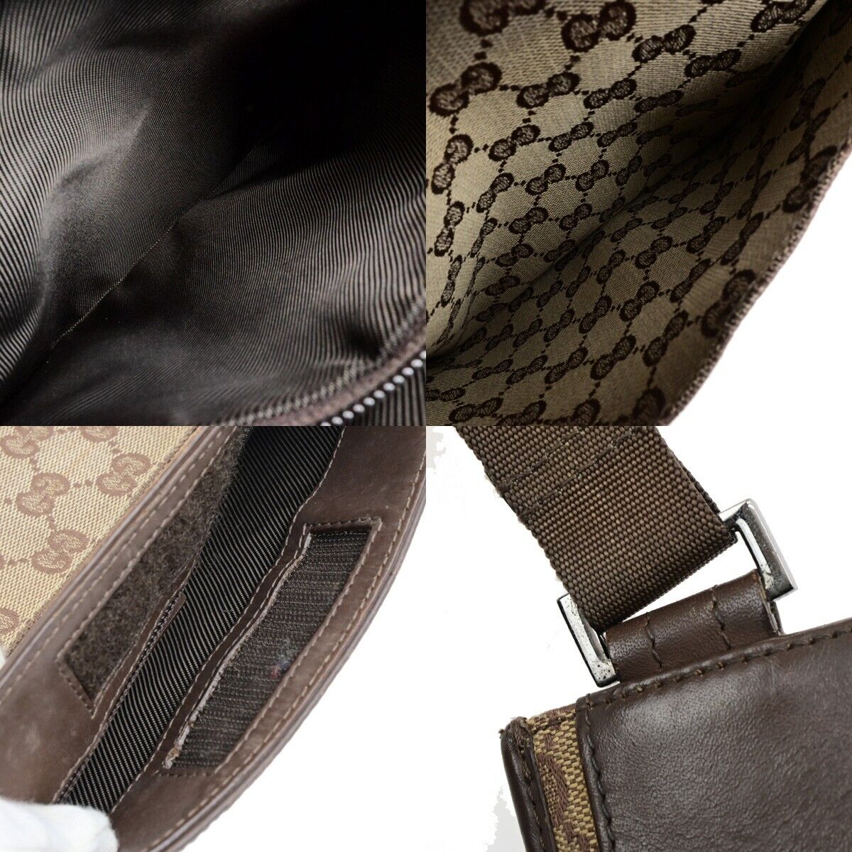GUCCI Logo GG Pattern Shoulder  Bag Canvas Leather Brown Silver Italy 66ED404