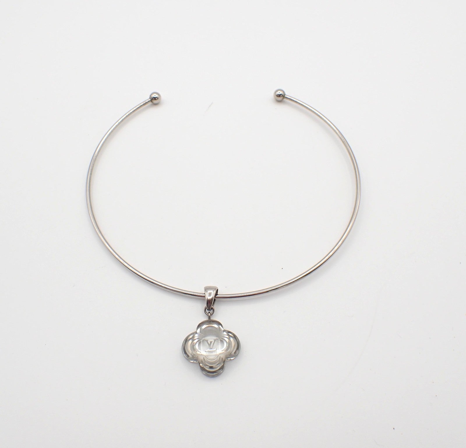 LOUIS VUITTON A La Folie Flower Resin Choker Necklace Silver M65667 64RL892