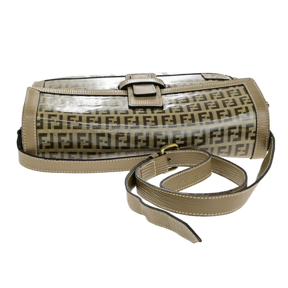 FENDI Logo Zucca Pattern Shoulder Bag Coating Canvas Leather Brown 62KA415