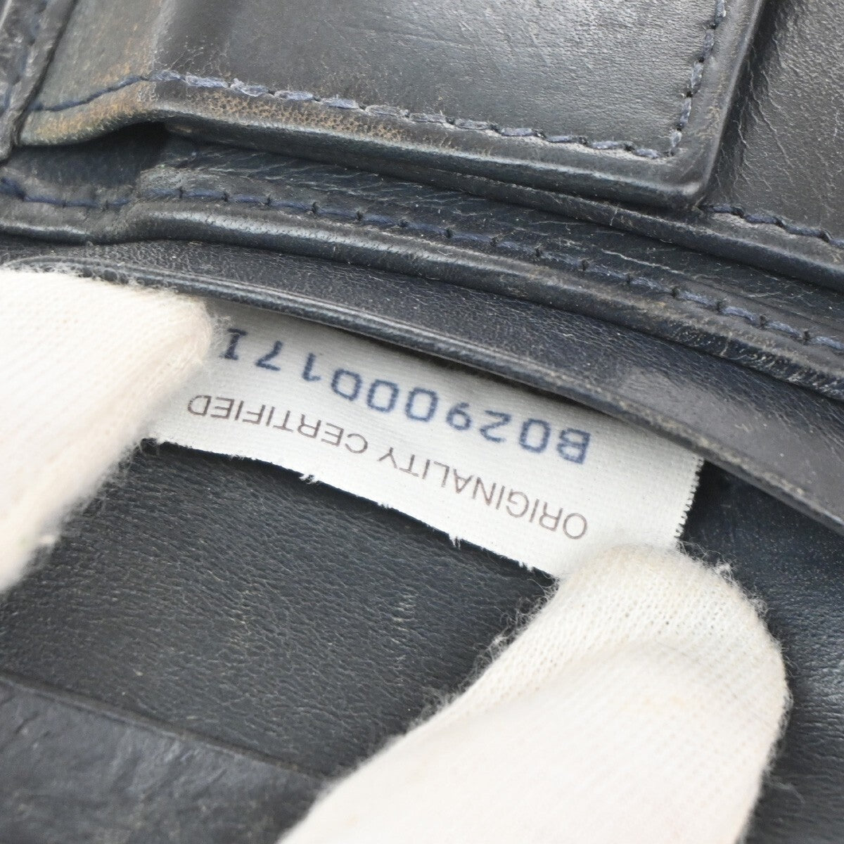 BOTTEGA VENETA Logo Intrecciato Bifold Compact Wallet Leather Navy Blue 07EE239