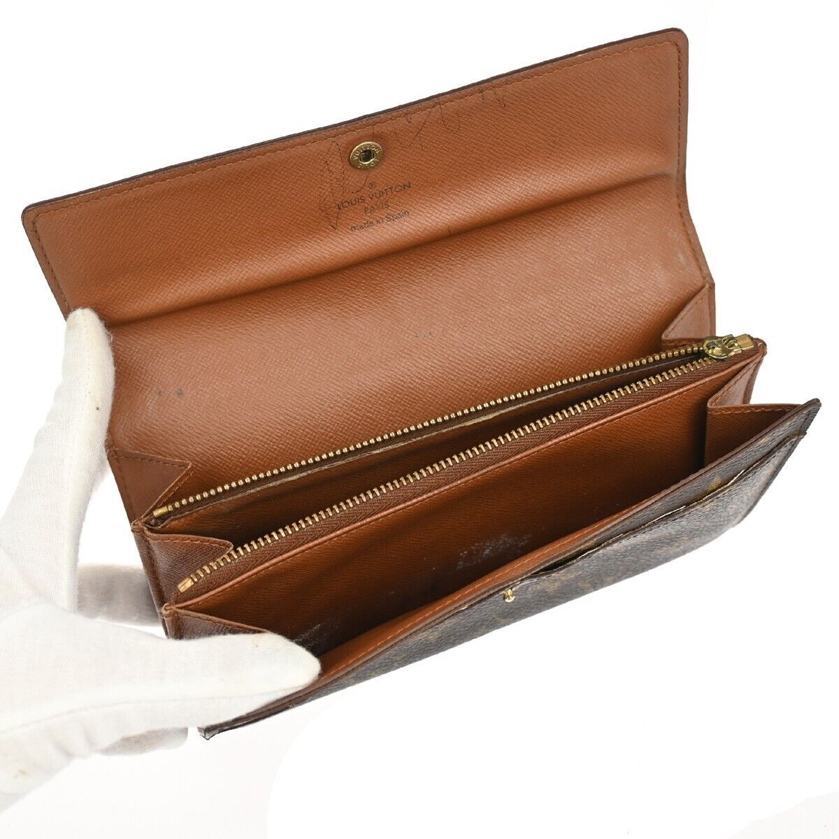 LOUIS VUITTON 3 Set Long Bifold Wallet Purse Monogram Leather Brown 68GA197