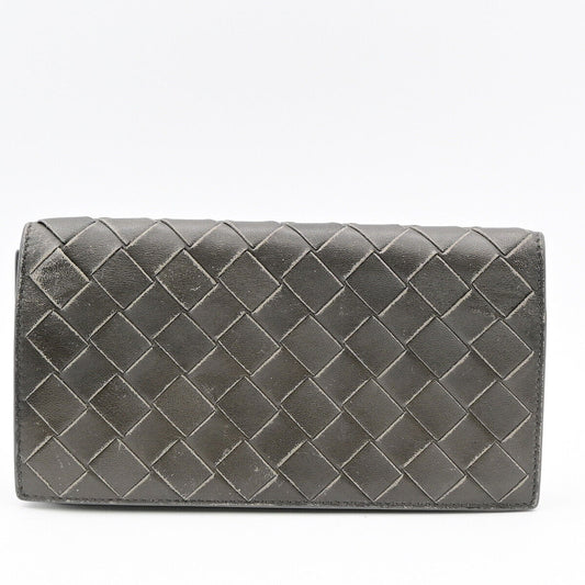 BOTTEGA VENETA Logo Intrecciato Long Bifold Wallet Purse Leather Gray 02YE808