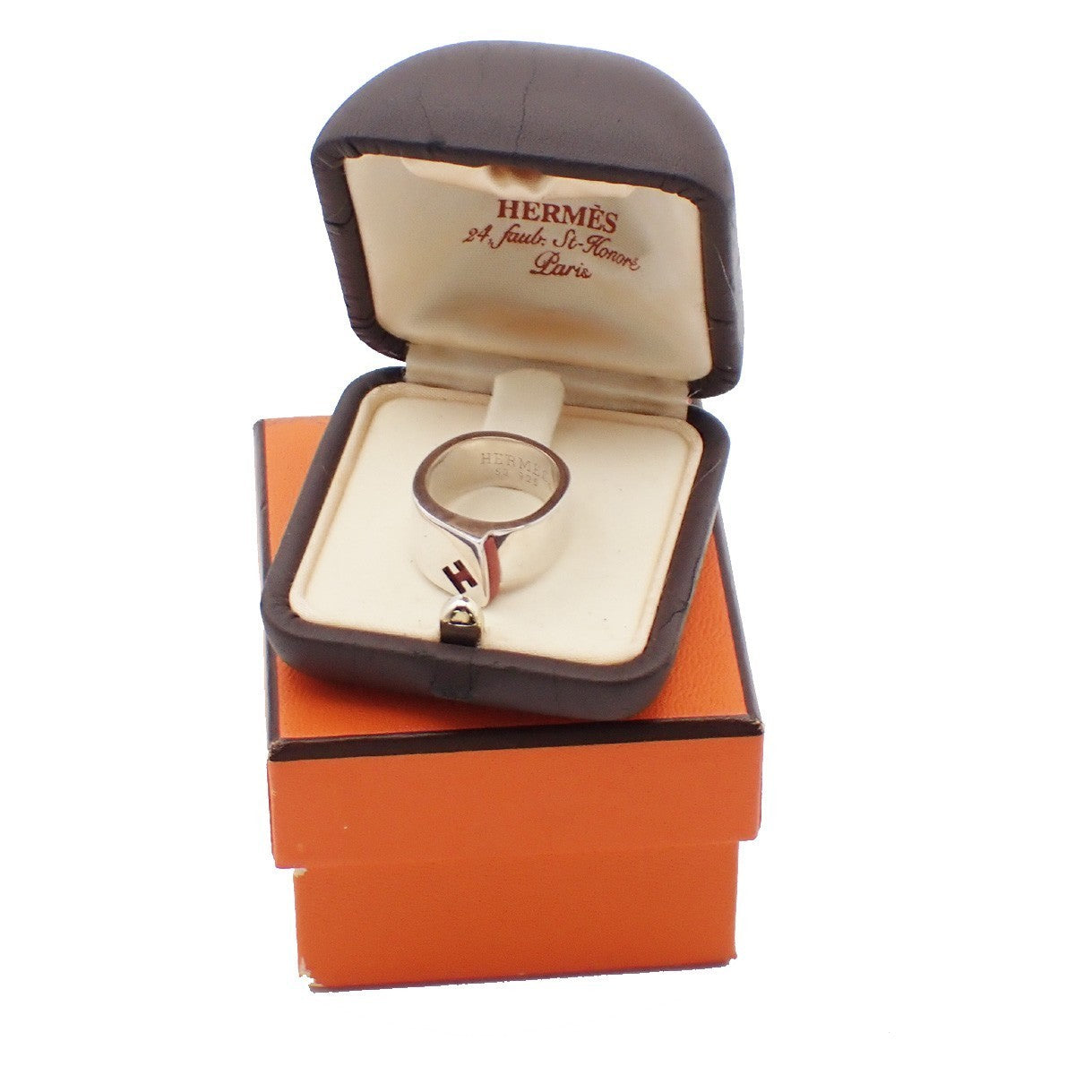 HERMES H Logo Candy Ring Size 53 Silver Ag 925 Red Accessory 32RP016
