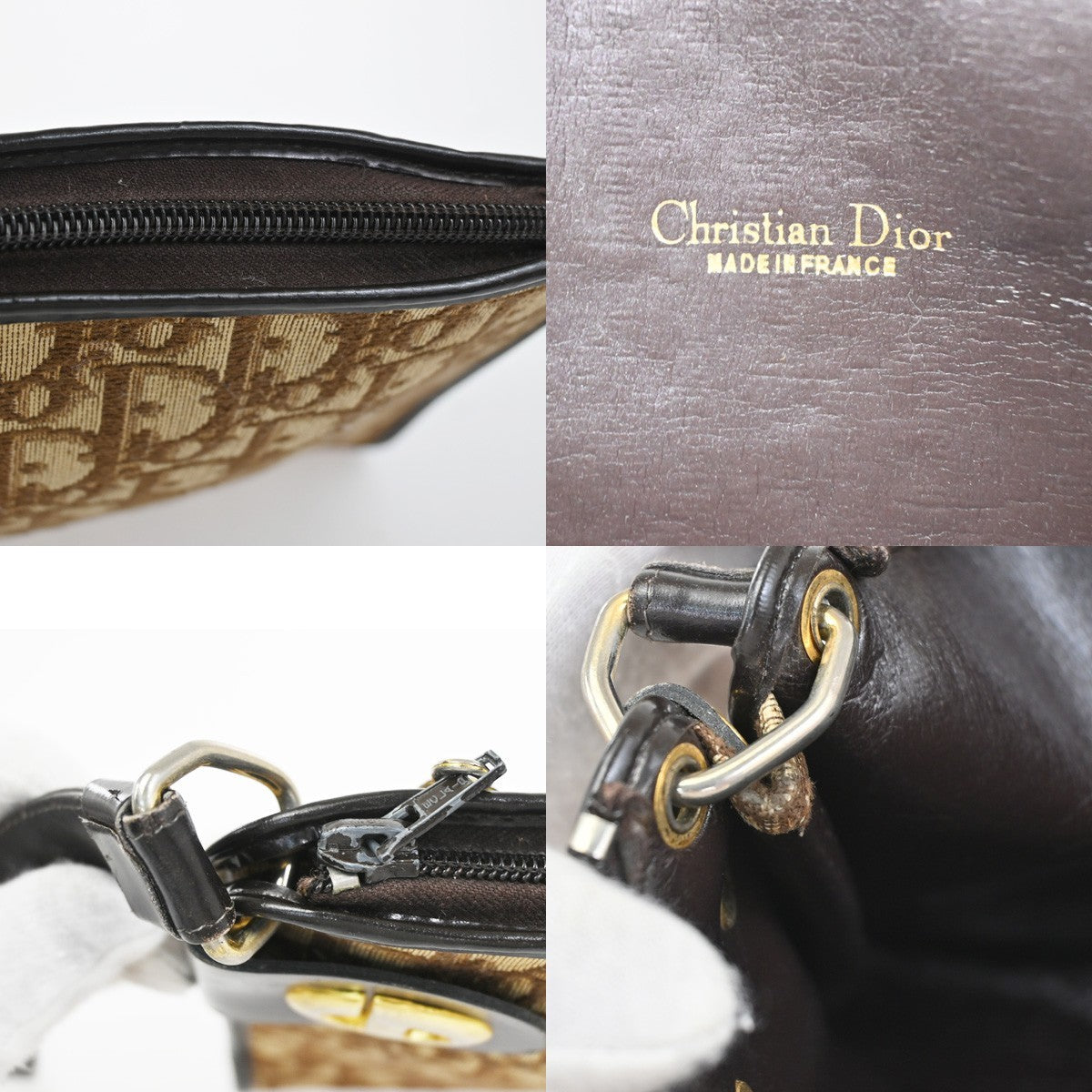 CHRISTIAN DIOR Logo Trotter Pattern Shoulder Bag Canvas Leather Brown 67CA905