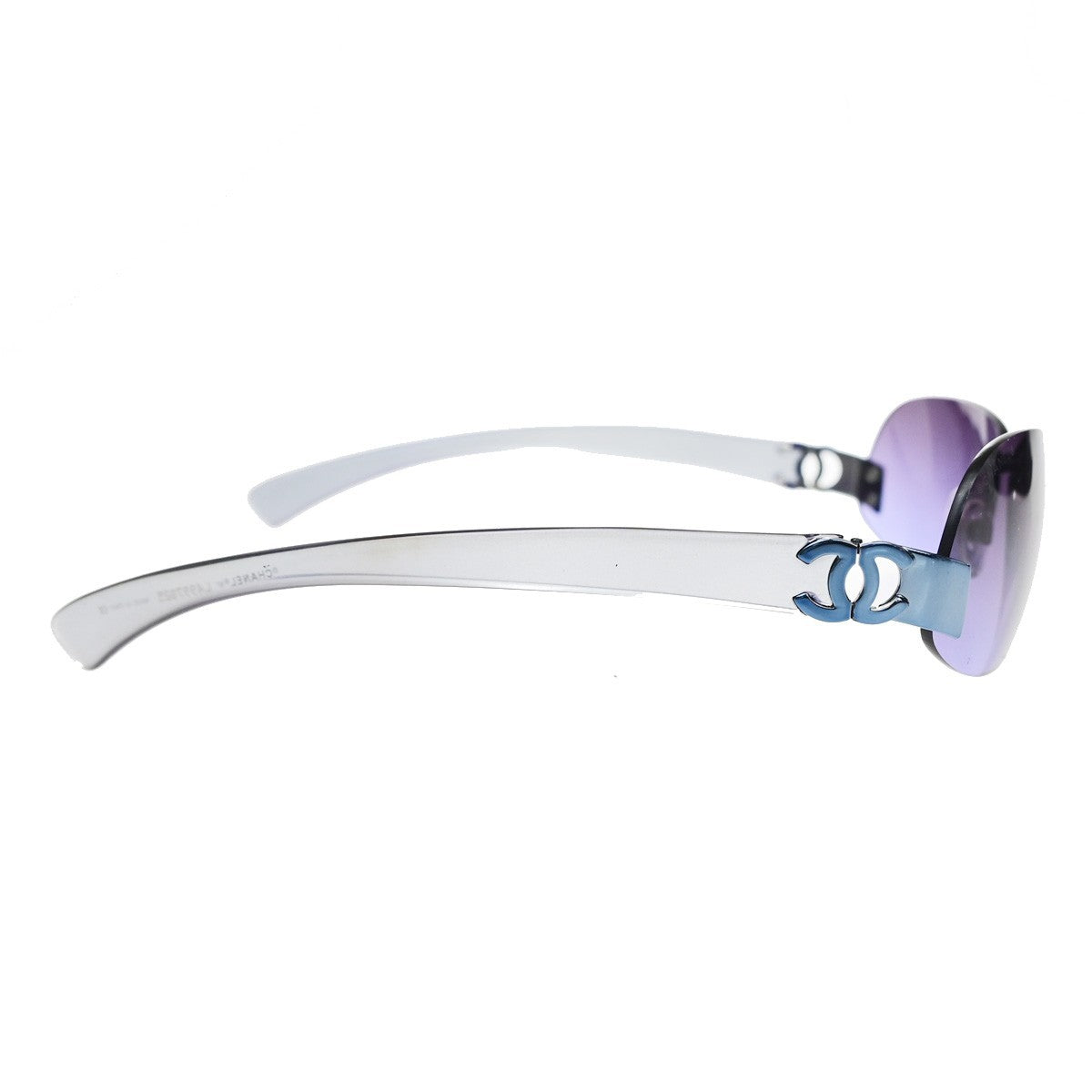 CHANEL CC Logo Rimless Sunglasses Eye Wear Plastic Metal Purple 05RQ087