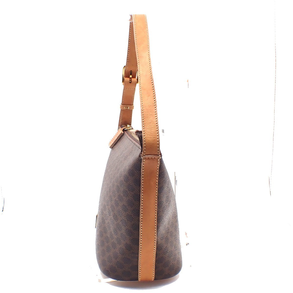 CELINE Logo Macadam Pattern Shoulder Bag PVC Leather Brown GHW Italy 33KC954