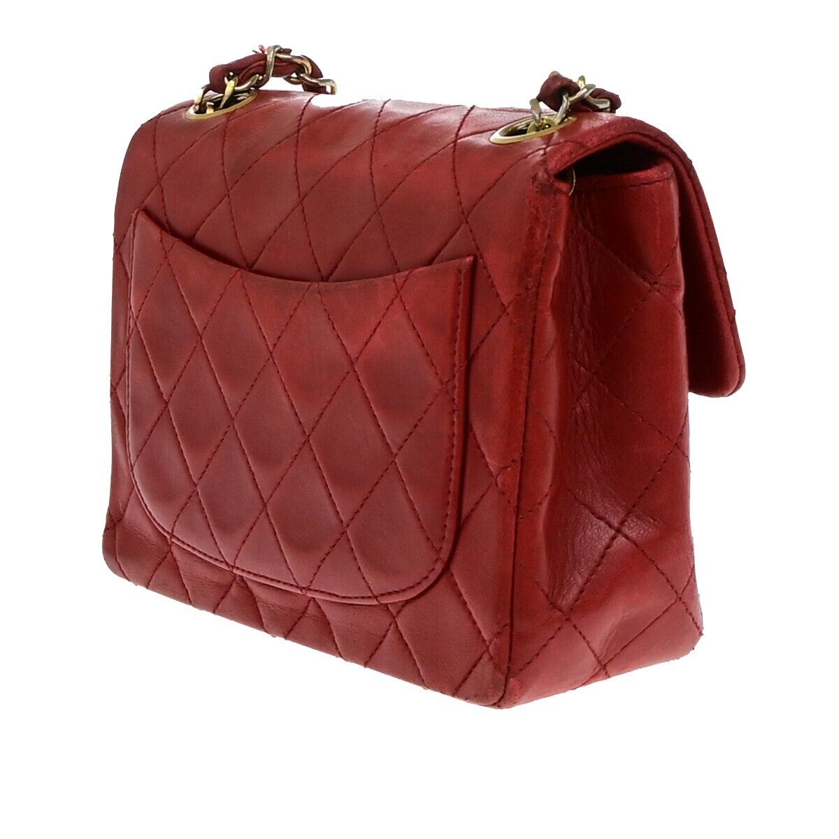 CHANEL CC Logo Mini Matelasse Chain Shoulder Bag Leather Red Vintage 673RF237