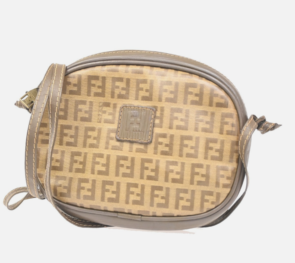 FENDI Logo Zucchino Pattern Mini Shoulder Bag PVC Leather Brown 62KC409