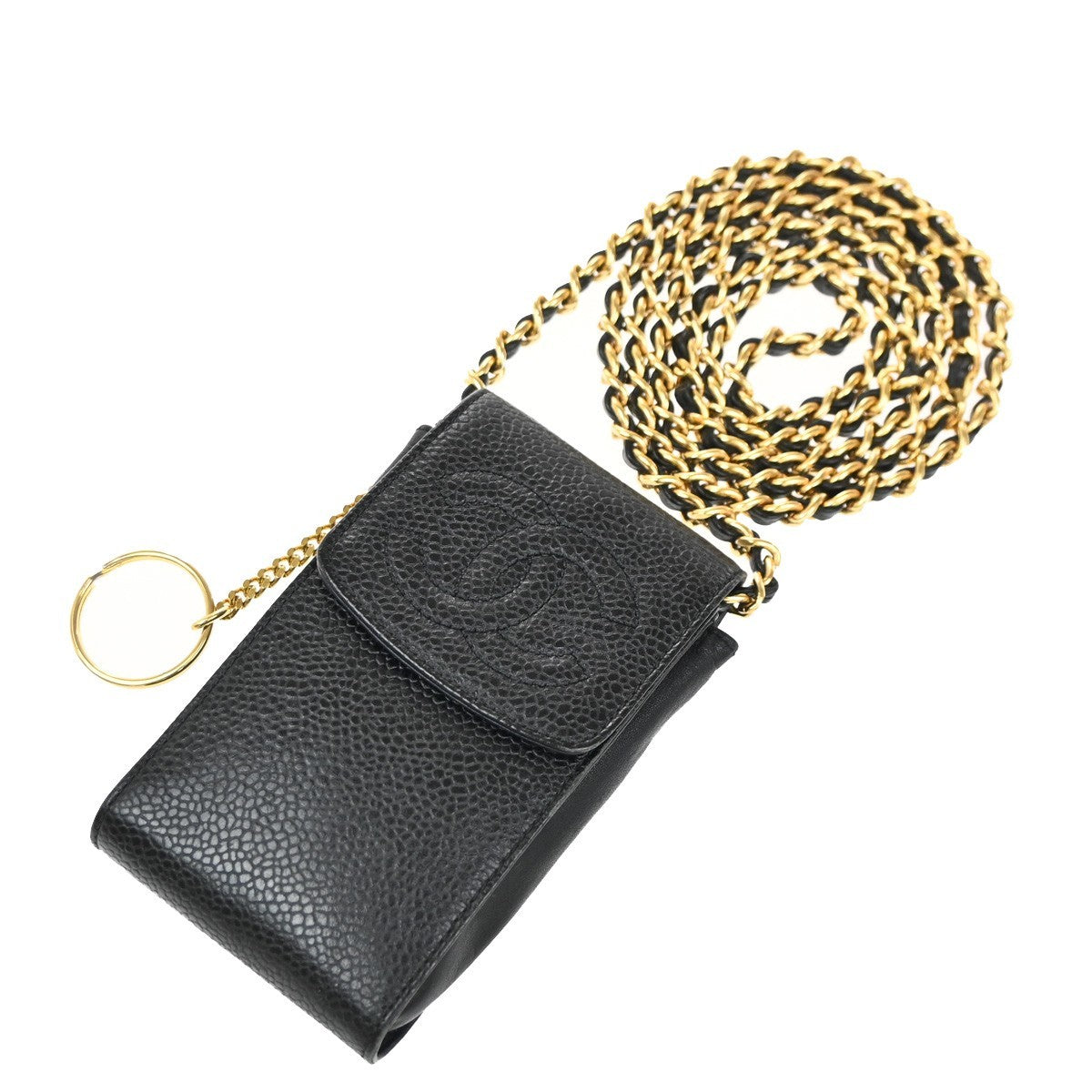CHANEL Mini Cigarette Case Bag Grained Calfskin Leather Black Vintage 99RP057