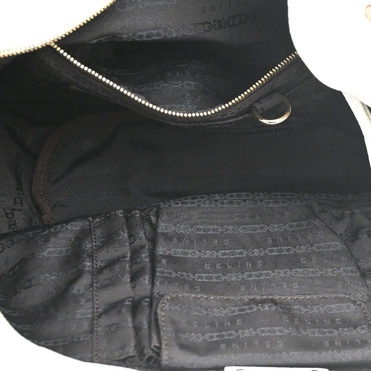 CELINE Logo Bittersweet Shoulder Hand Bag Leather Gold White GHW 35CA528