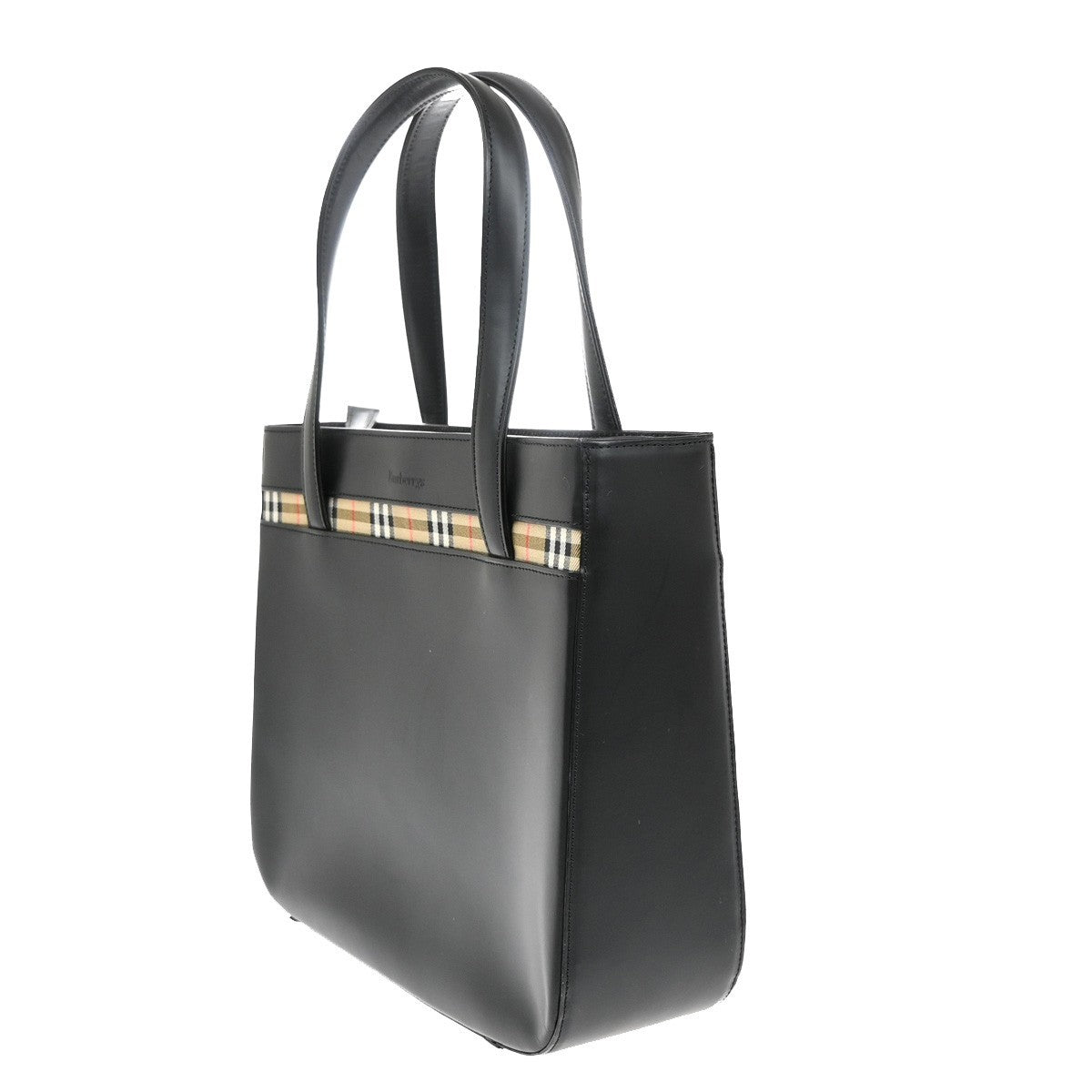 Burberrys Logo Nova Check Hand Tote Bag Canvas Leather Black Beige 31KP090