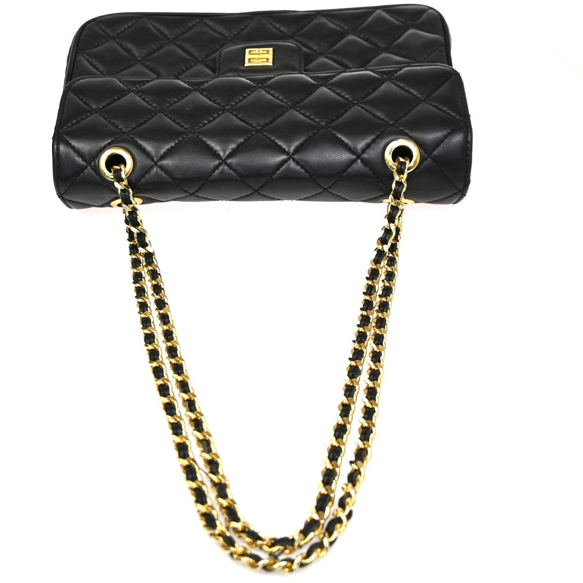 GIVENCHY Logo Chain Shoulder Hand Bag Leather Black GHW 67CA565