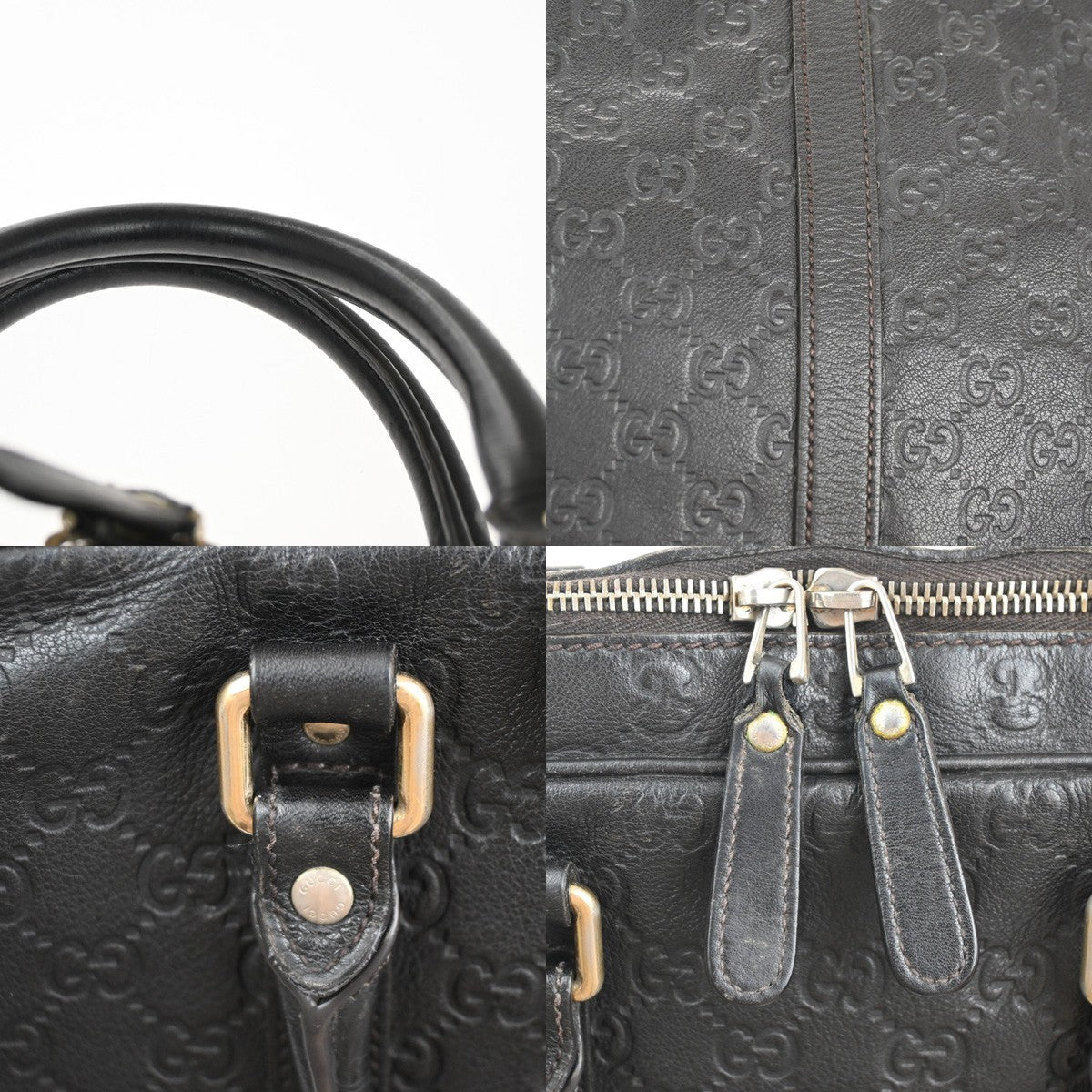 GUCCI GG Logo Guccissima Hand Bag Embossed Leather Brown GHW Italy 36ZA199