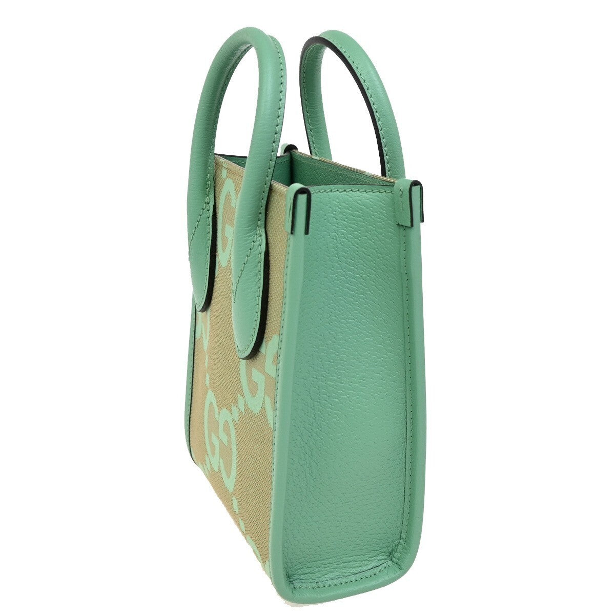 GUCCI Logo Jumbo GG 2Way Mini Shoulder Hand Bag Canvas Green Beige GHW 603RL158