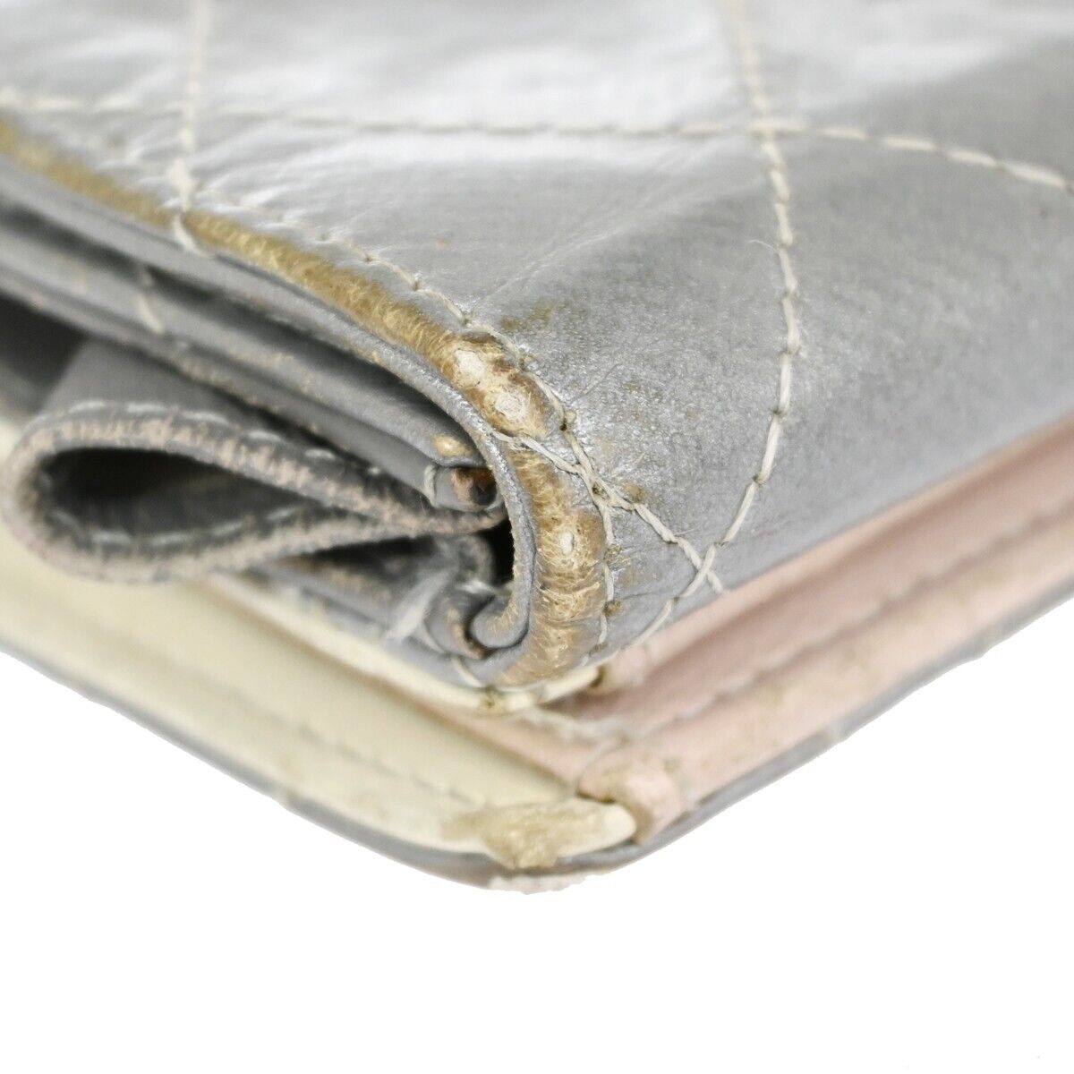 CHANEL CC Logo Matelasse Bifold Wallet Purse Leather Silver SHW Italy  04HB384