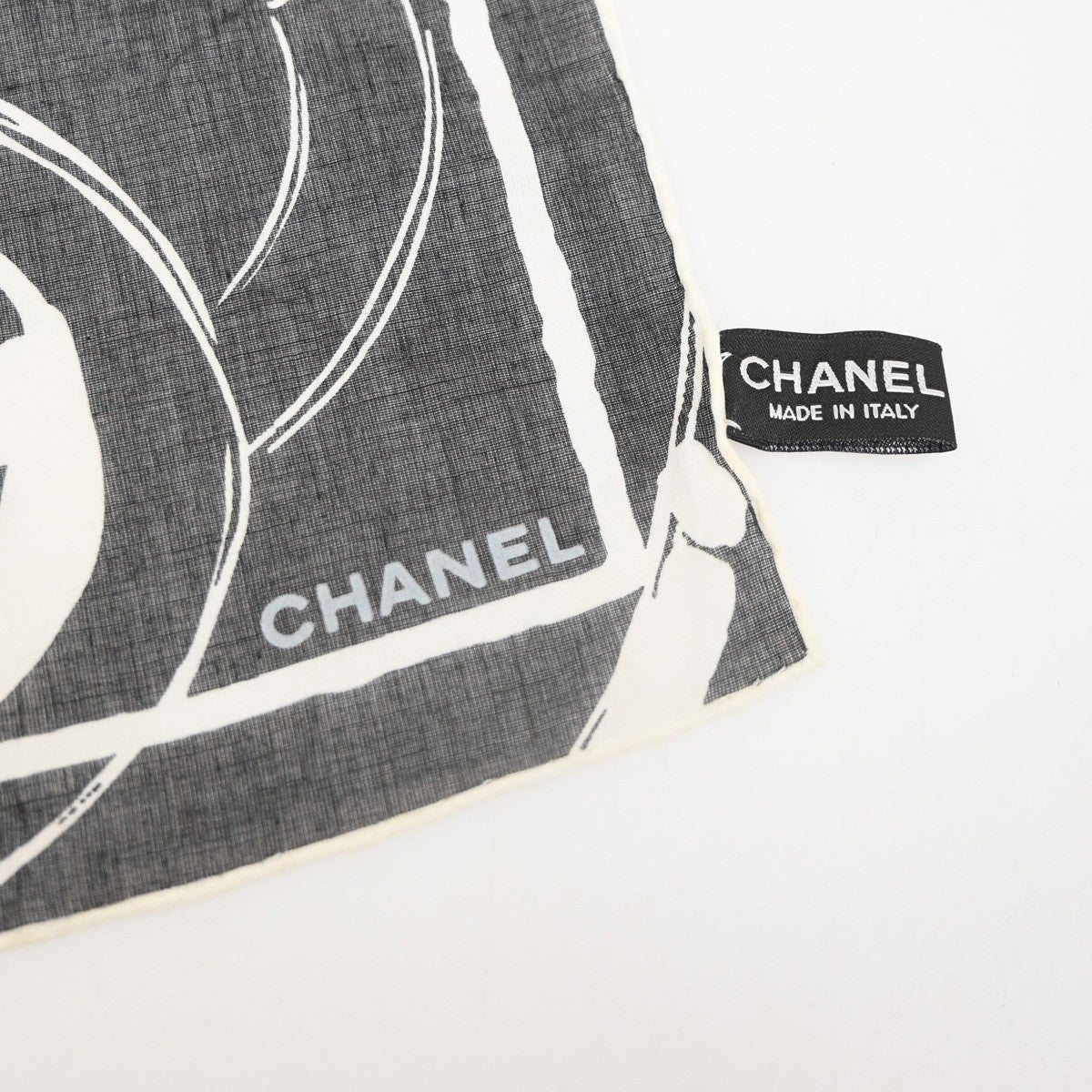 CHANEL CC Logo 55 Sketch Scarf Handkerchief 100% Cotton White BK Italy 63RL869