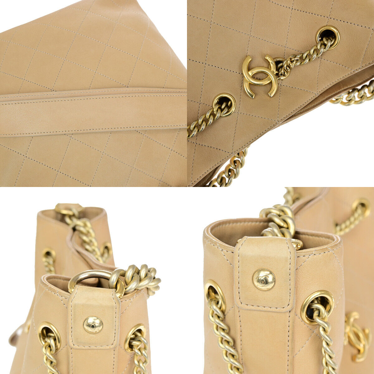CHANEL CC Logo Matelasse 2Way Chain Shoulder Hand Bag Leather Beige GHW 386RJ961