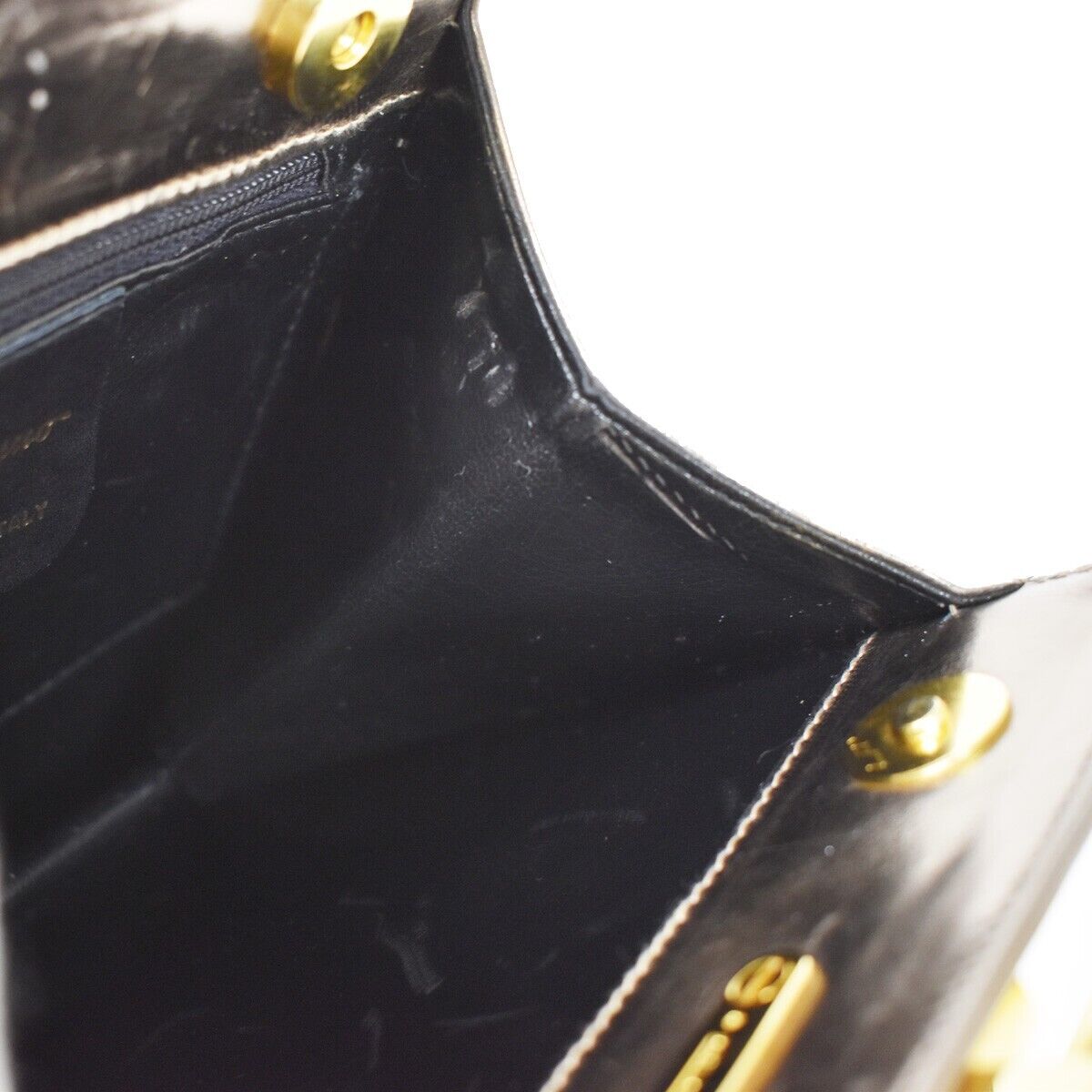 SALVATORE FERRAGAMO Gancini Metal Handle Clutch Hand Bag Leather Gold 62EA805