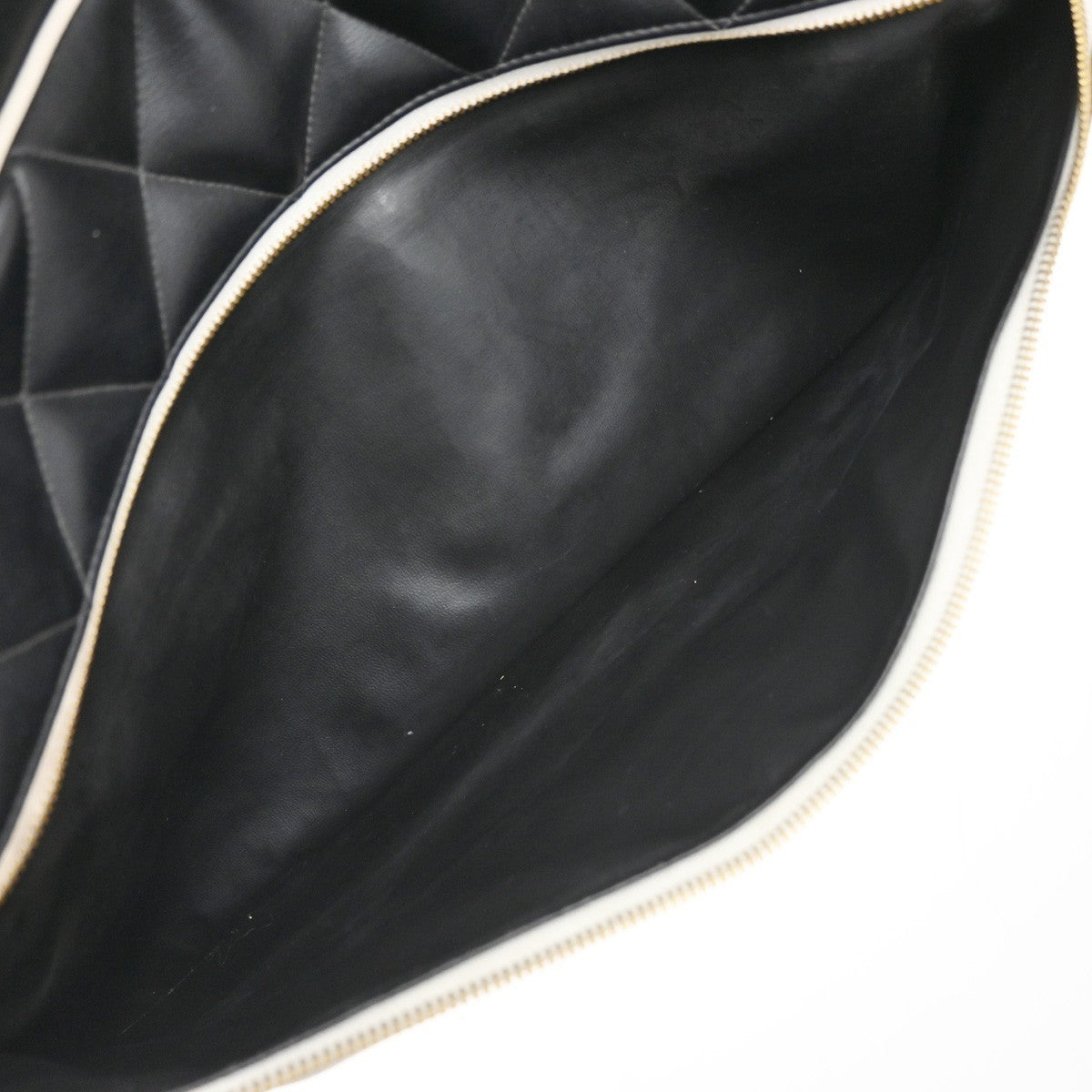 CHANEL Logo Matelasse Travel Boston Hand Bag Leather Black France 338RQ053