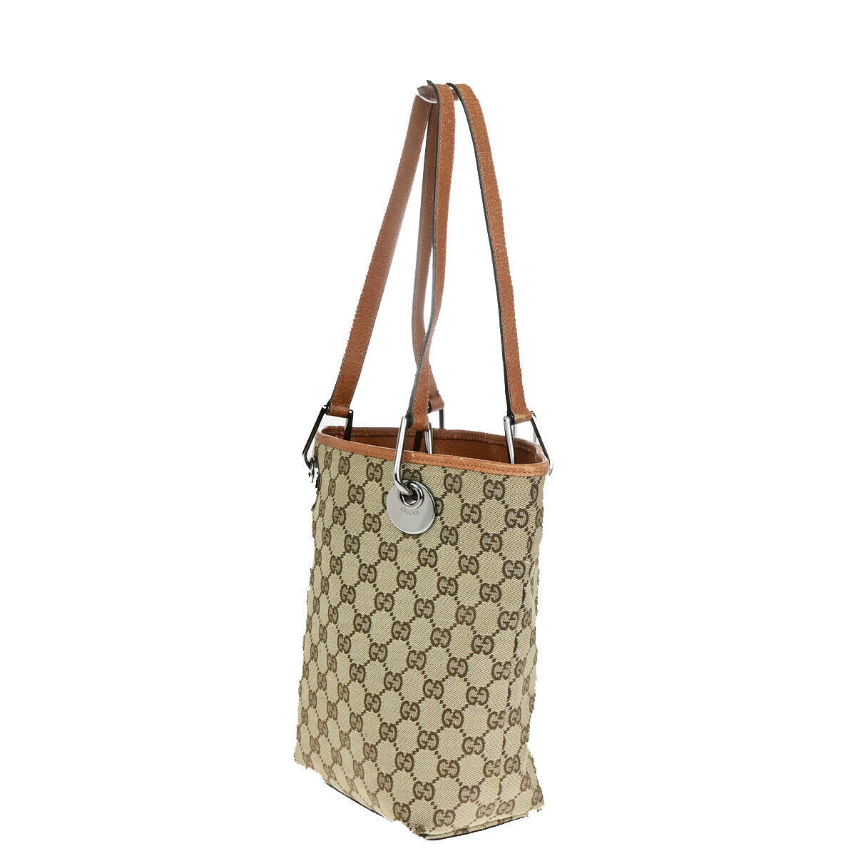 GUCCI Logo GG Pattern Shoulder Bag Canvas Leather Brown Orange SHW Italy 36YF524