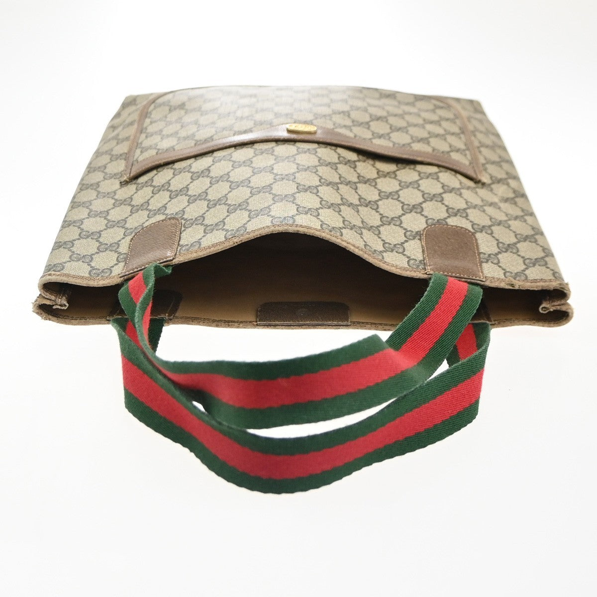 GUCCI Logo GG Sherry Line Shoulder Tote Hand Bag PVC Leather Beige Italy 60MA456
