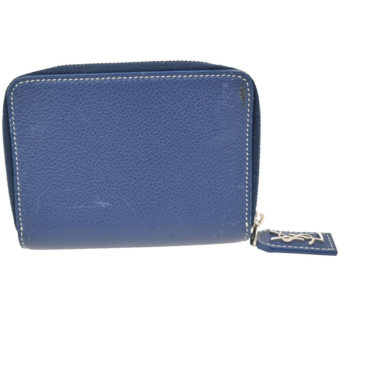 YVES SAINT LAURENT Zipper Around Compact Wallet  Leather Blue 65KB728