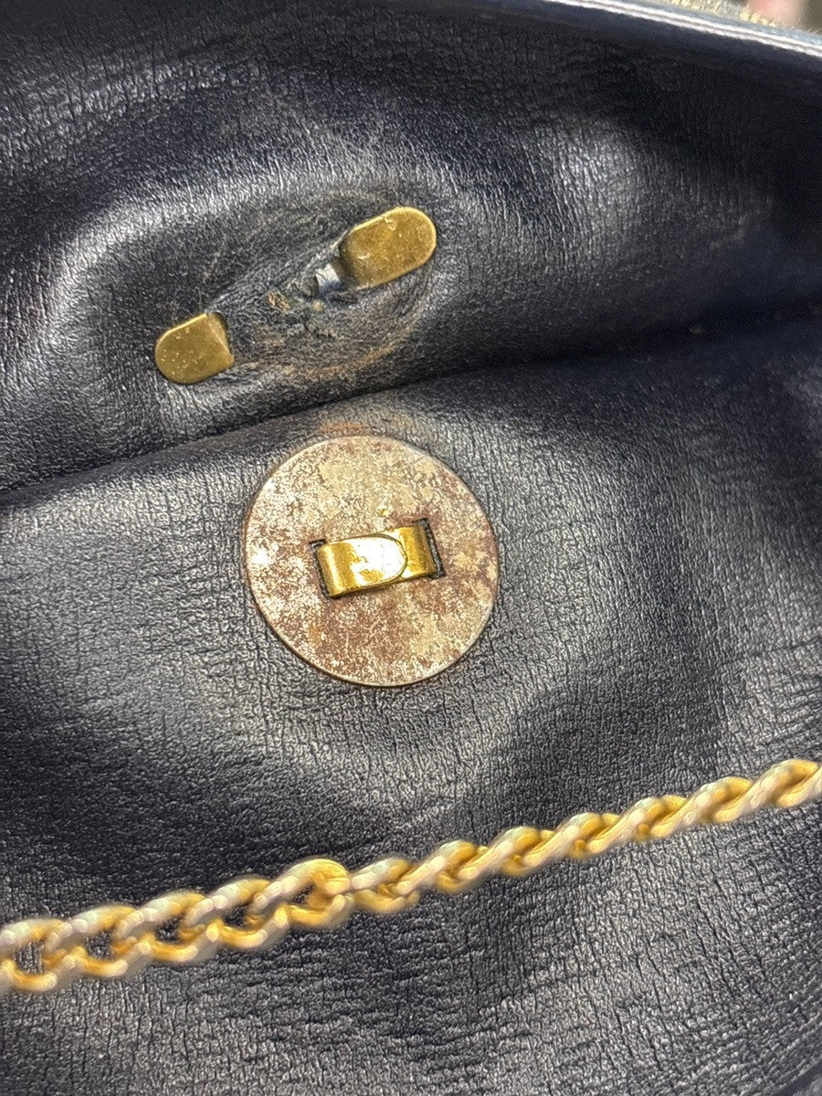 CHRISTIAN DIOR Trotter Chain Shoulder Bag Canvas Leather Blue France 64MA652