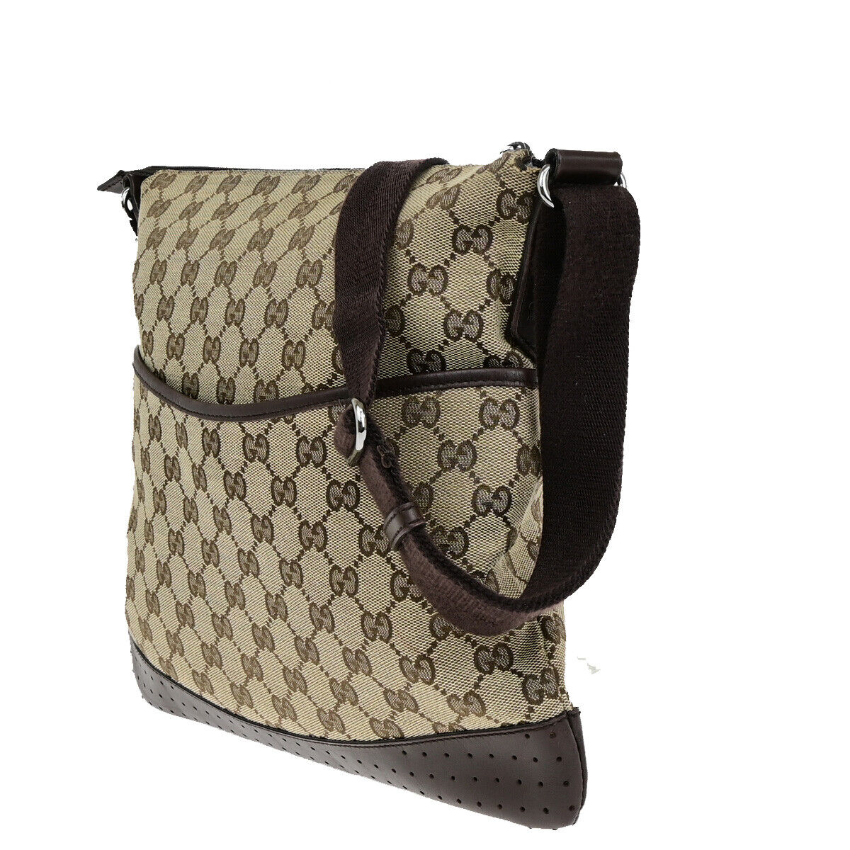 GUCCI Logo GG Pattern Shoulder Bag Canvas Leather Brown Italy 86SJ037