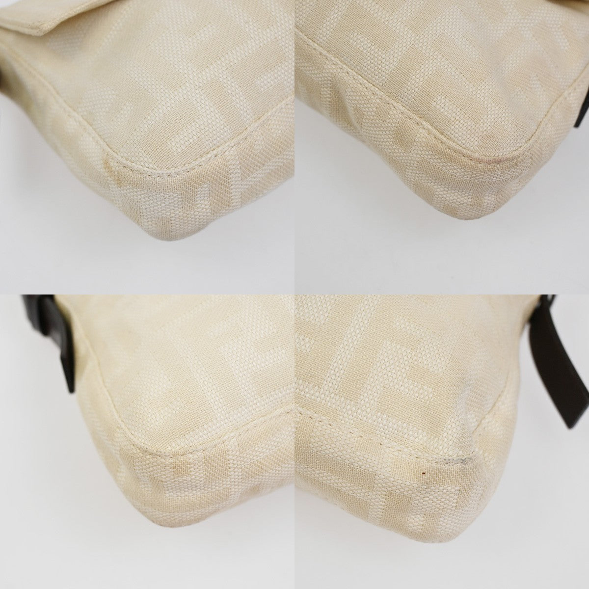 FENDI Mamma Baguette Zucca Shoulder Bag Canvas Leather White SHW Italy 98ZA279