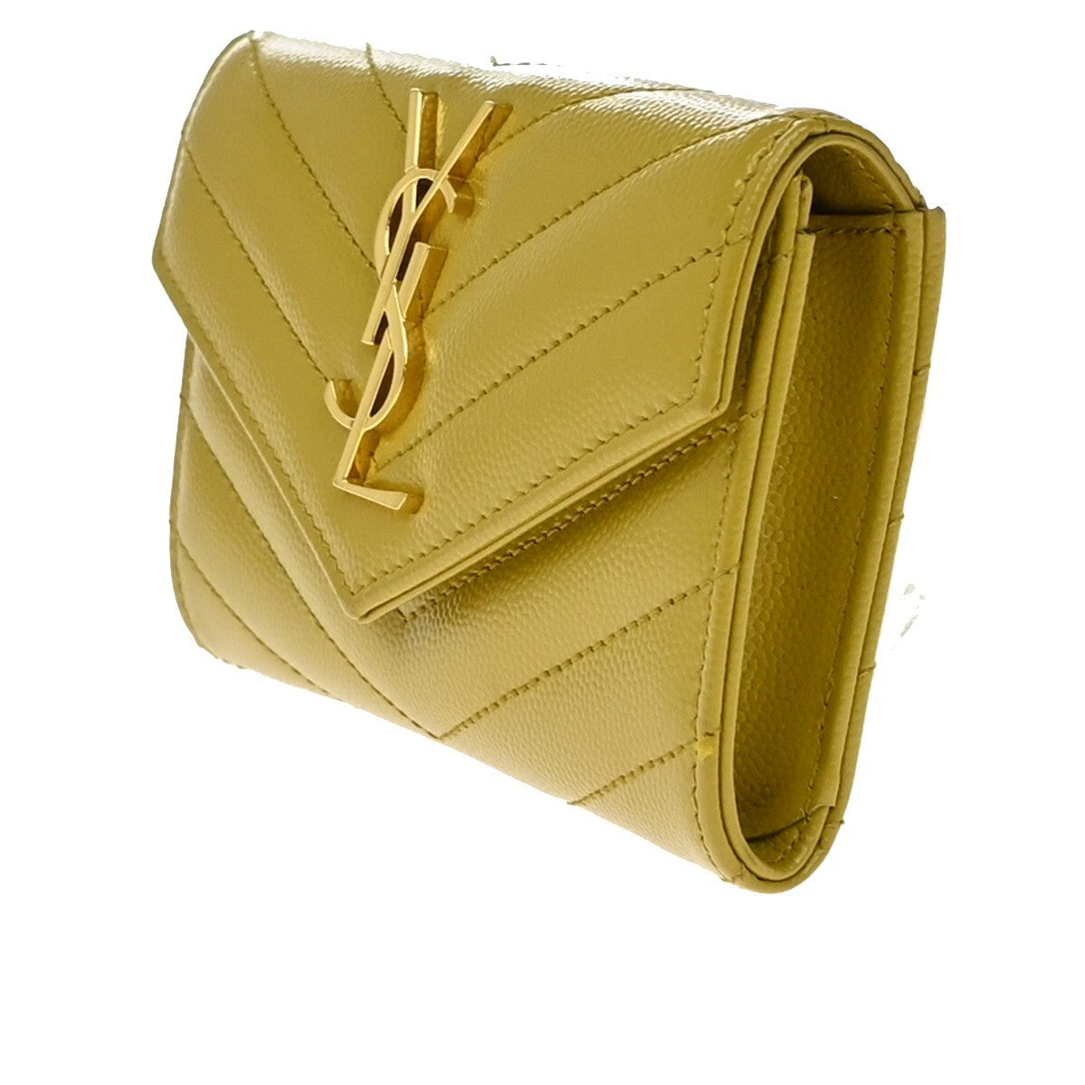 SAINT LAURENT YSL Logo Compact Bifold Wallet Leather Yellow GHW 85RF304