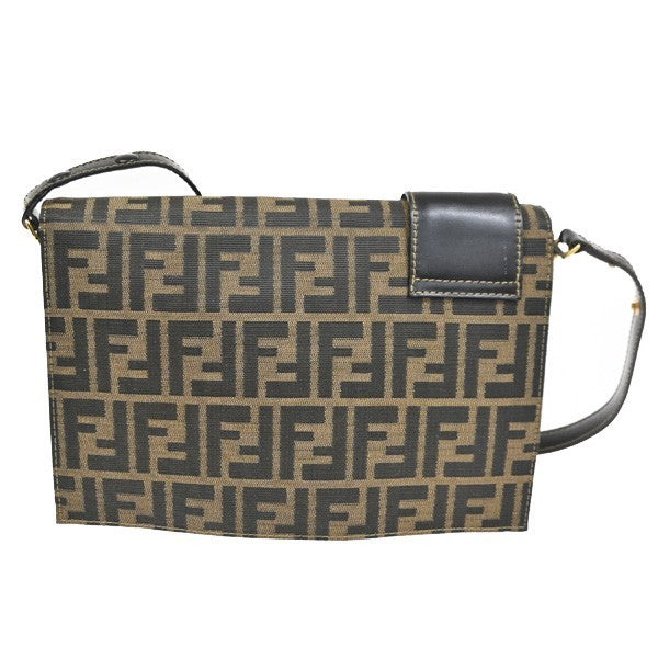 FENDI Logo Zucca Pattern Shoulder Bag Canvas Leather Brown Italy 95RL731
