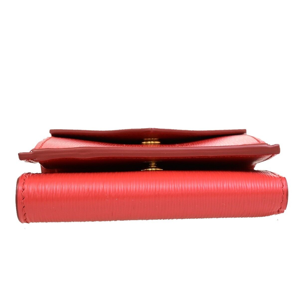 PRADA MILANO Logo Trifold Compact Wallet Vitello Move Leather Red Gold 86RF207