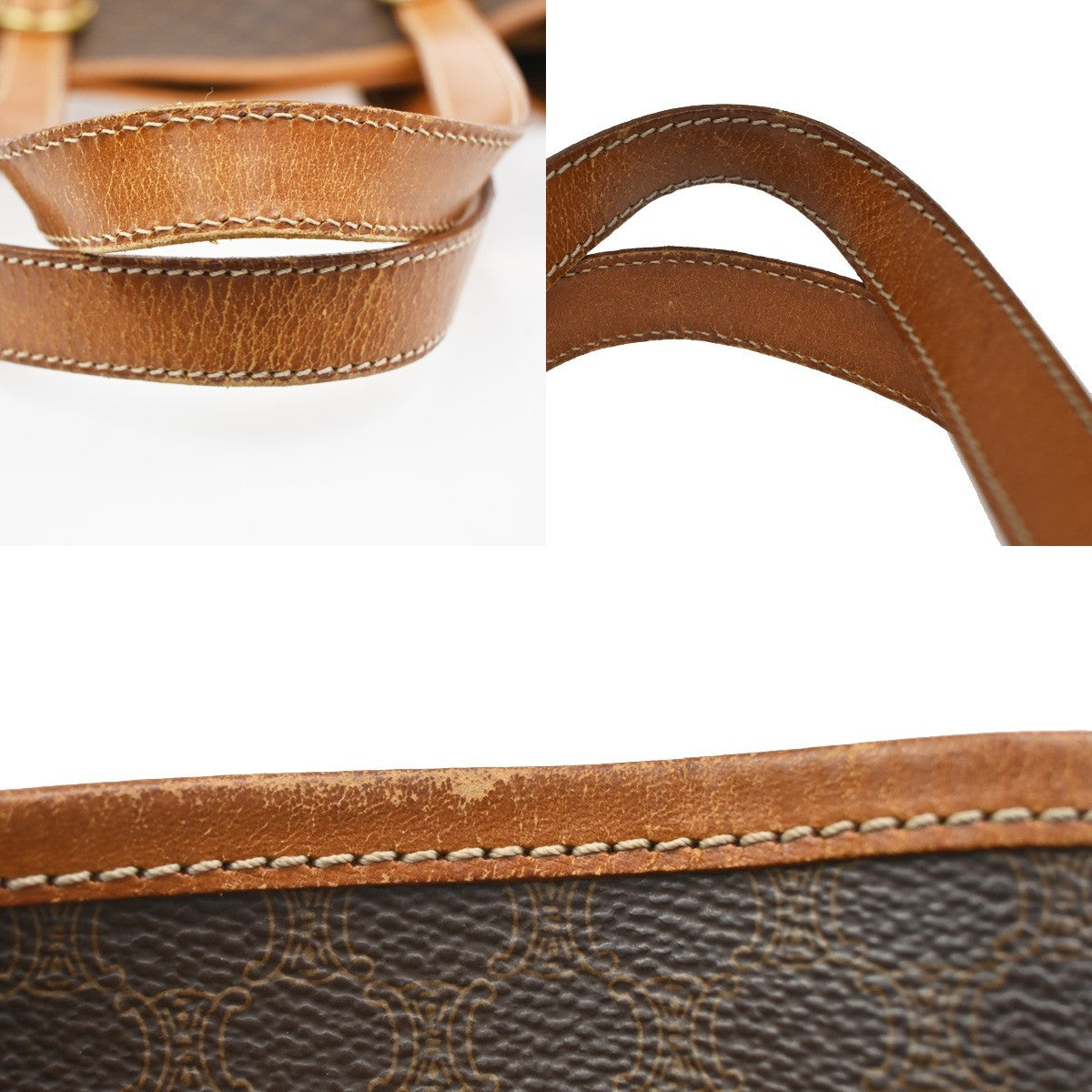 CELINE Logo Macadam Pattern Shoulder Tote Bag PVC Leather Brown Italy 61KB607
