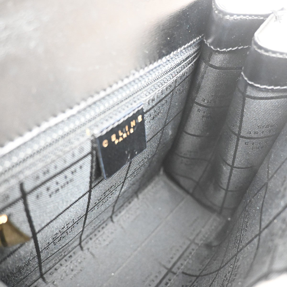 CELINE Logo Ring 2Way Shoulder Hand Bag Leather Black Italy GHW 34CA879