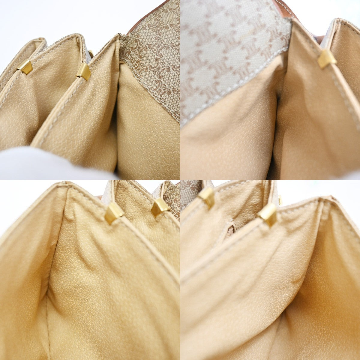 CELINE Logo Macadam Pattern Shoulder Bag PVC Leather Beige GHW Italy 67CA718