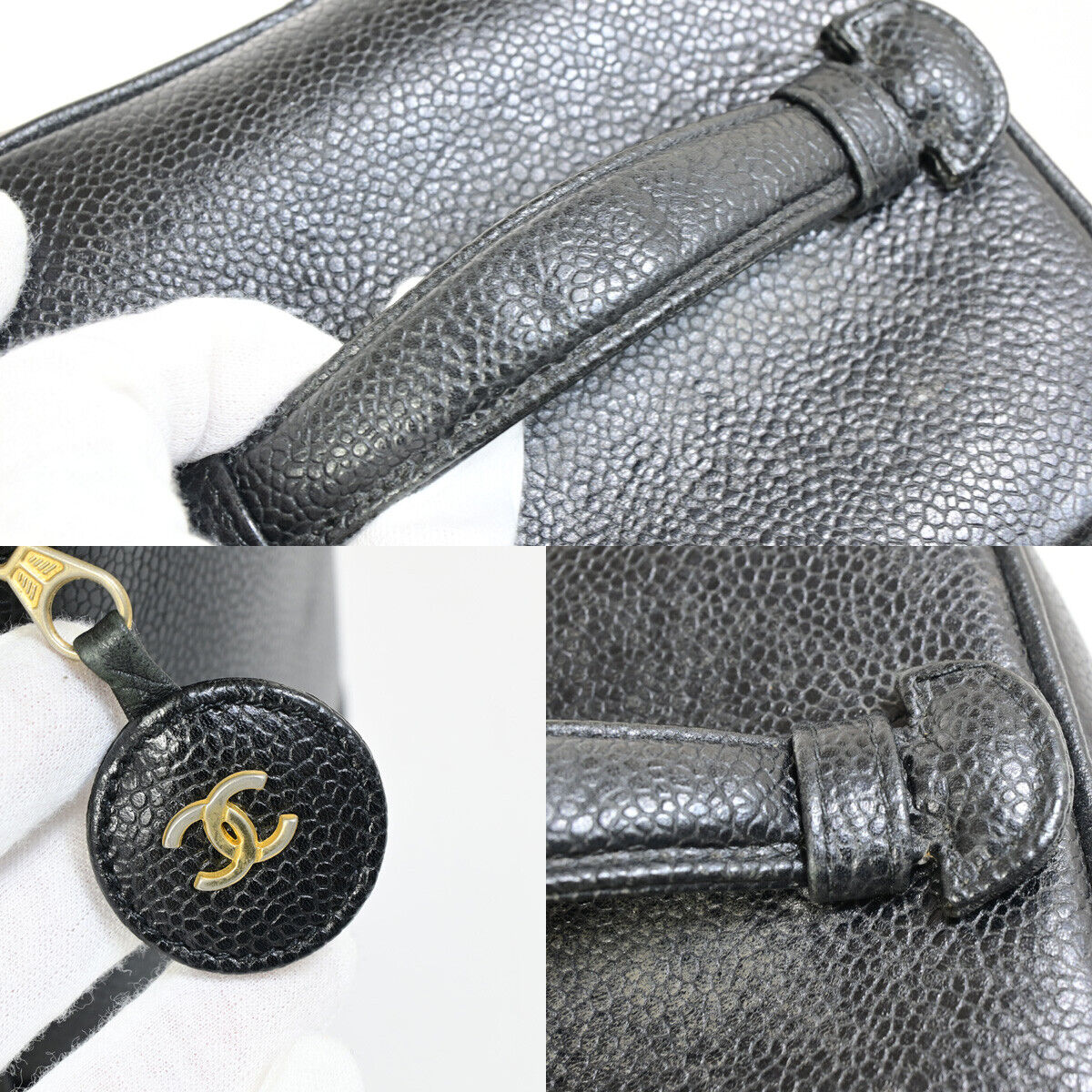 CHANEL CC Logo Vanity Hand Bag Caviar Skin Leather Black GHW Vintage 25RK294