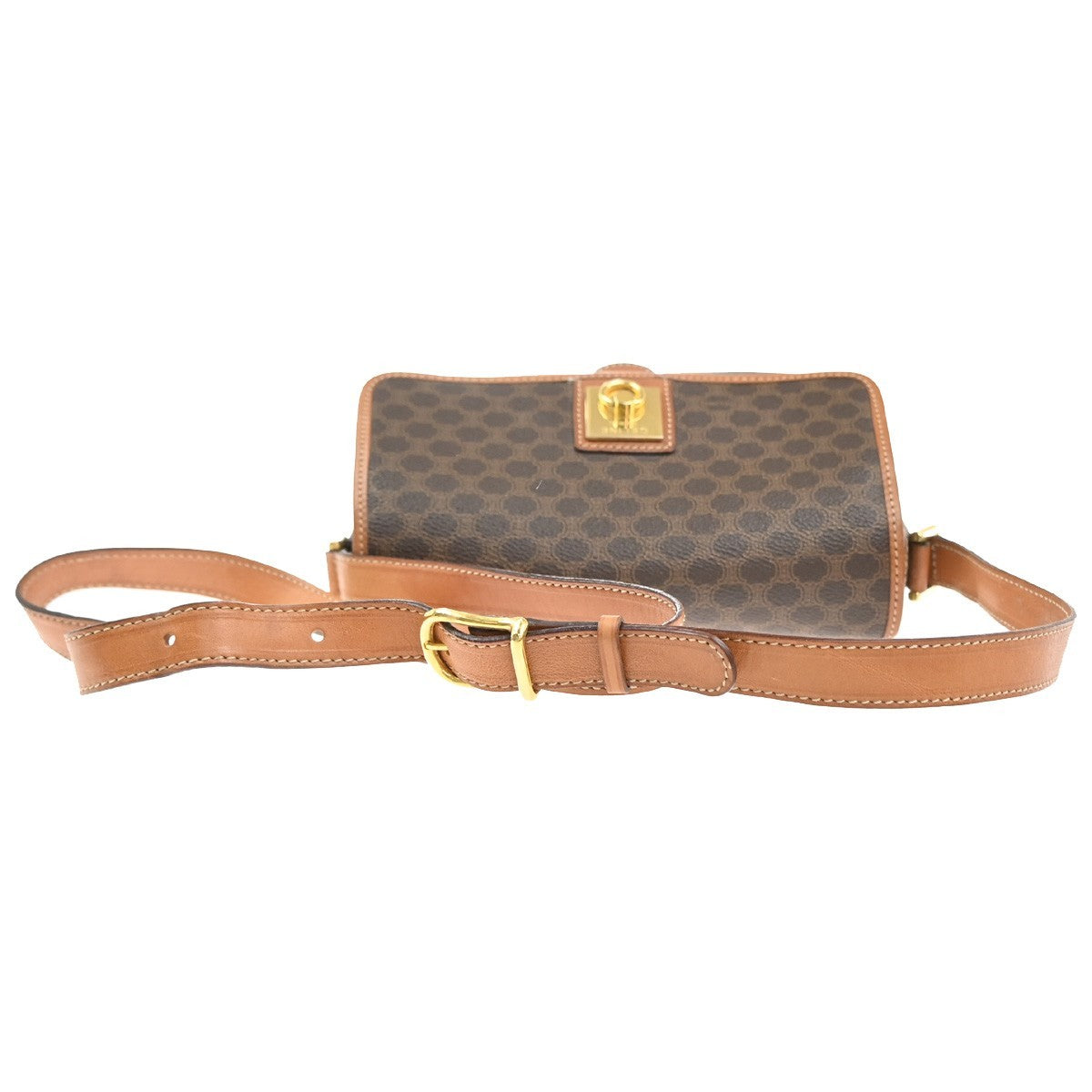 CELINE Logo Macadam Pattern Shoulder Bag PVC Leather Brown GHW Italy 64KC652