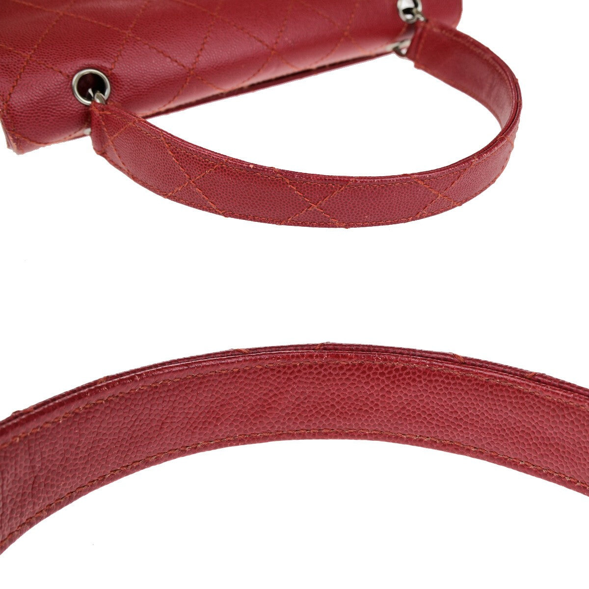 CHANEL CC Matelasse Hand Bag Grained Calfskin Leather Red SHW Vintage 626RK692