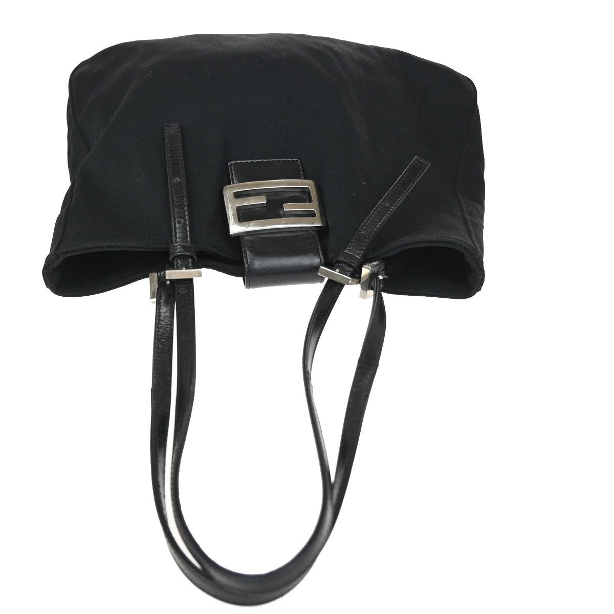 FENDI Logo Mamma Baguette Hand bag Nylon Leather Black SHW Italy 35KD062