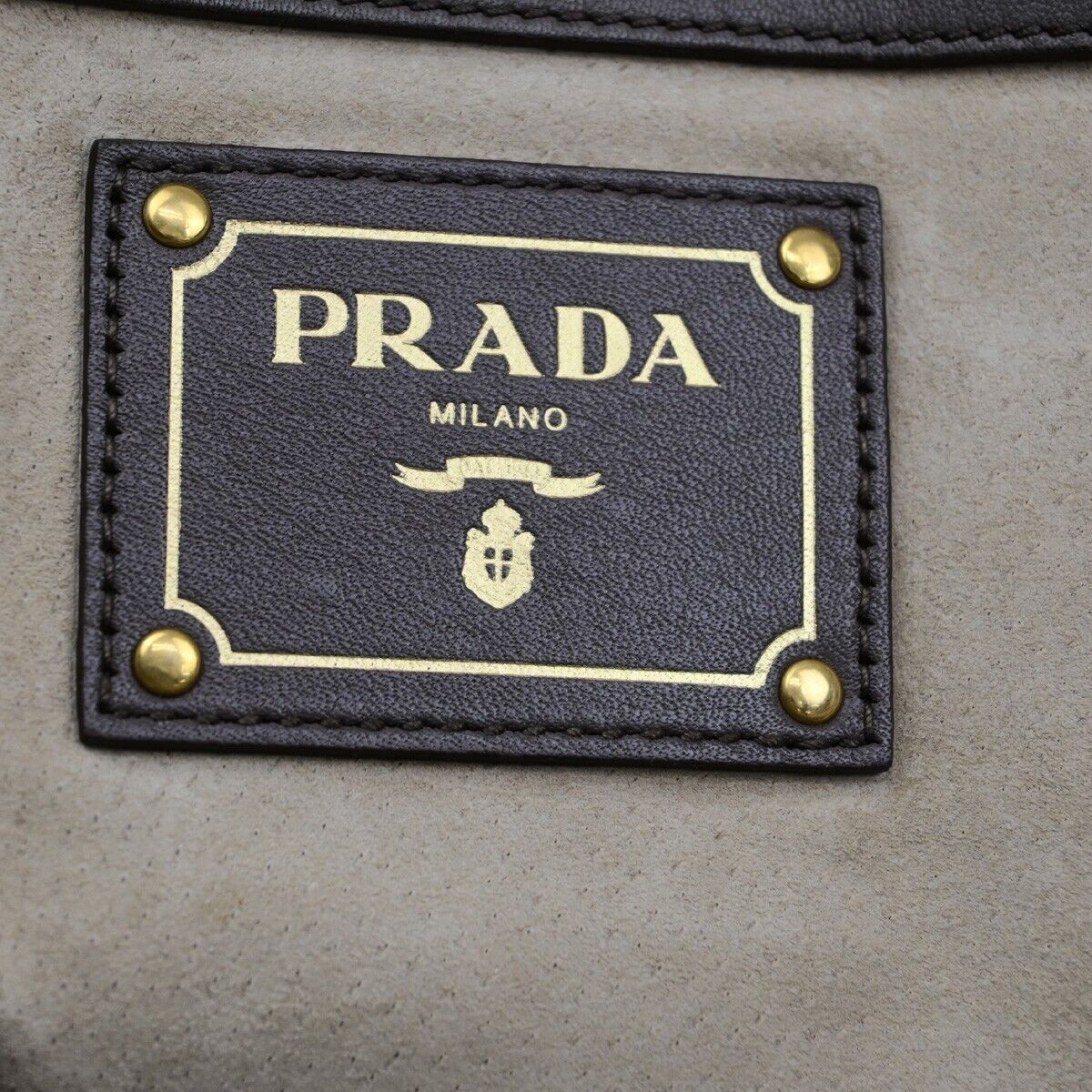 PRADA MILANO Logo Hand Tote Bag Leather Gray Gold-Plated 32FB528