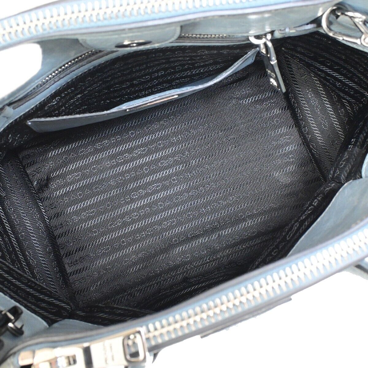 PRADA MILANO Logo 2Way Shoulder Hand Bag Leather Blue Silver Italy 88HC034