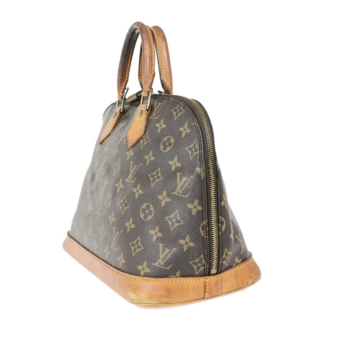 LOUIS VUITTON LV Logo Alma Hand Bag Monogram Leather Brown U.S.A. M51130 36FB182