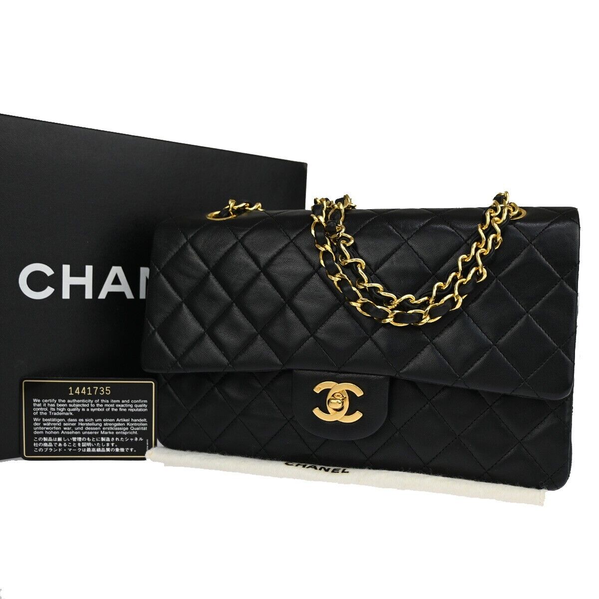 CHANEL CC Matelasse 25 Double Flap Chain Shoulder Bag Leather Black GHW 726RJ450