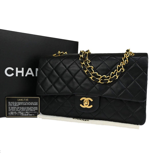CHANEL CC Matelasse 25 Double Flap Chain Shoulder Bag Leather Black GHW 726RJ450