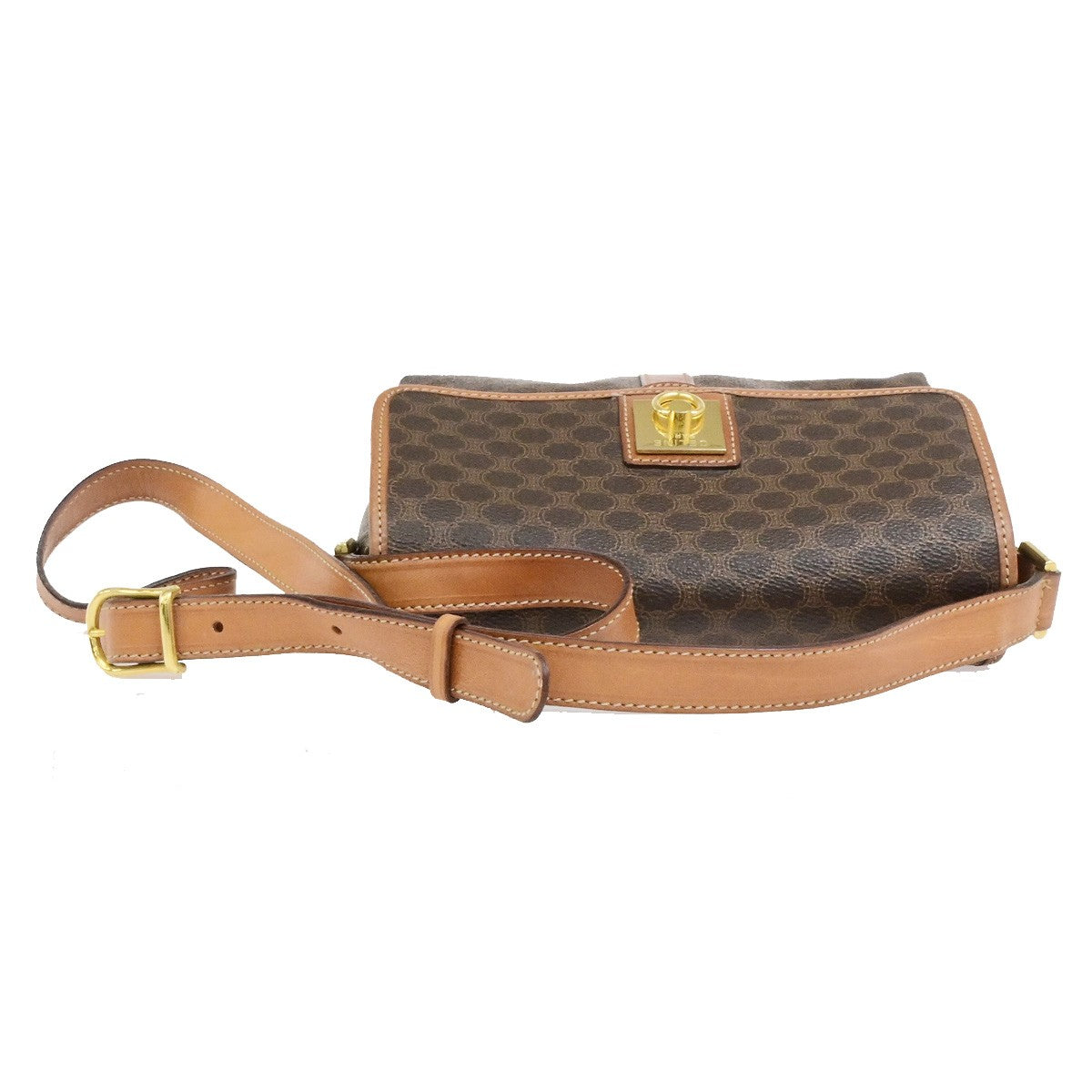 CELINE Logo Macadam Pattern Shoulder Bag PVC Leather Brown GHW Italy 64YH136