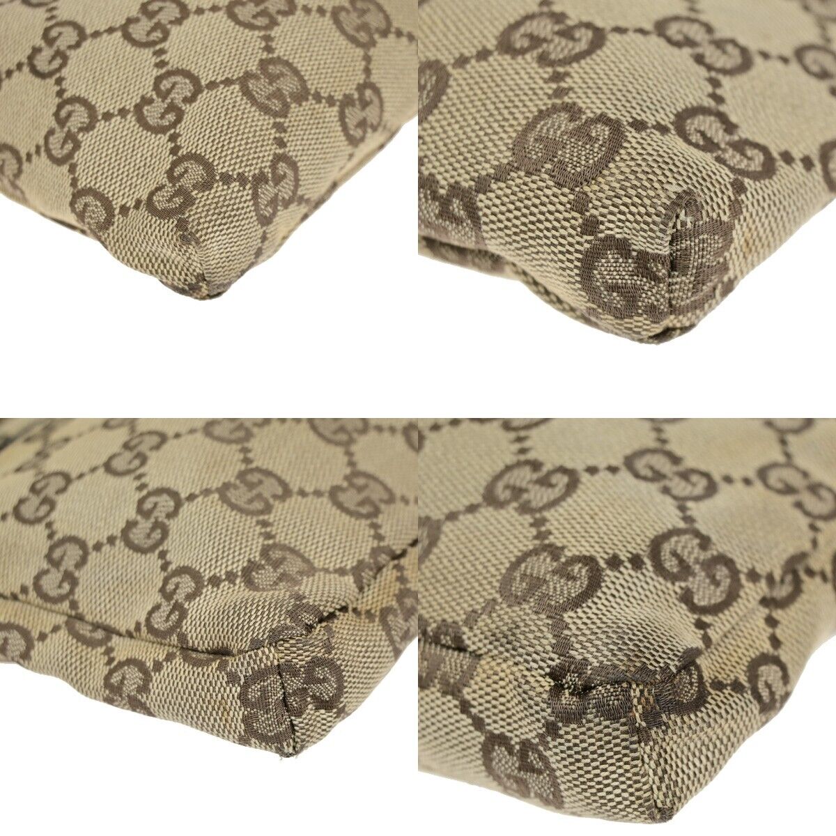 GUCCI Logo GG Pattern Bum Bag Belt Canvas Leather Brown Silver Italy 30ED208