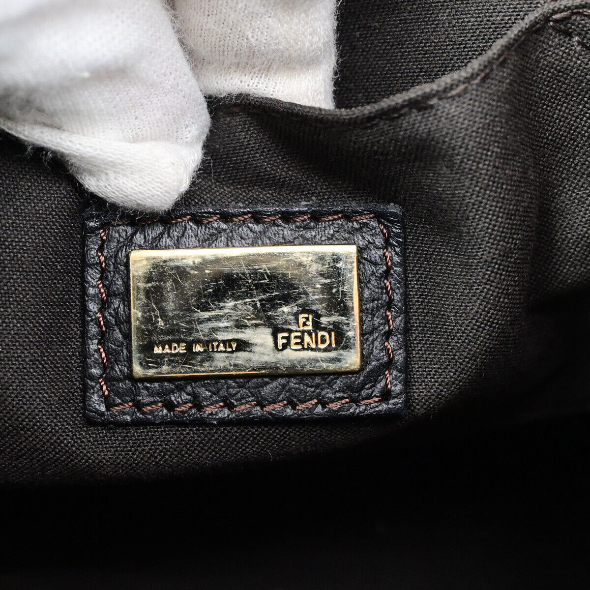 FENDI Logo Zucchino Pattern Shoulder Bag Canvas Leather Brown SHW Italy 70SJ497